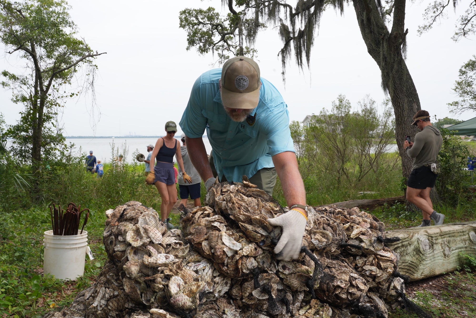 barge brings oyster recovery partnership shells out to be planted into a reef